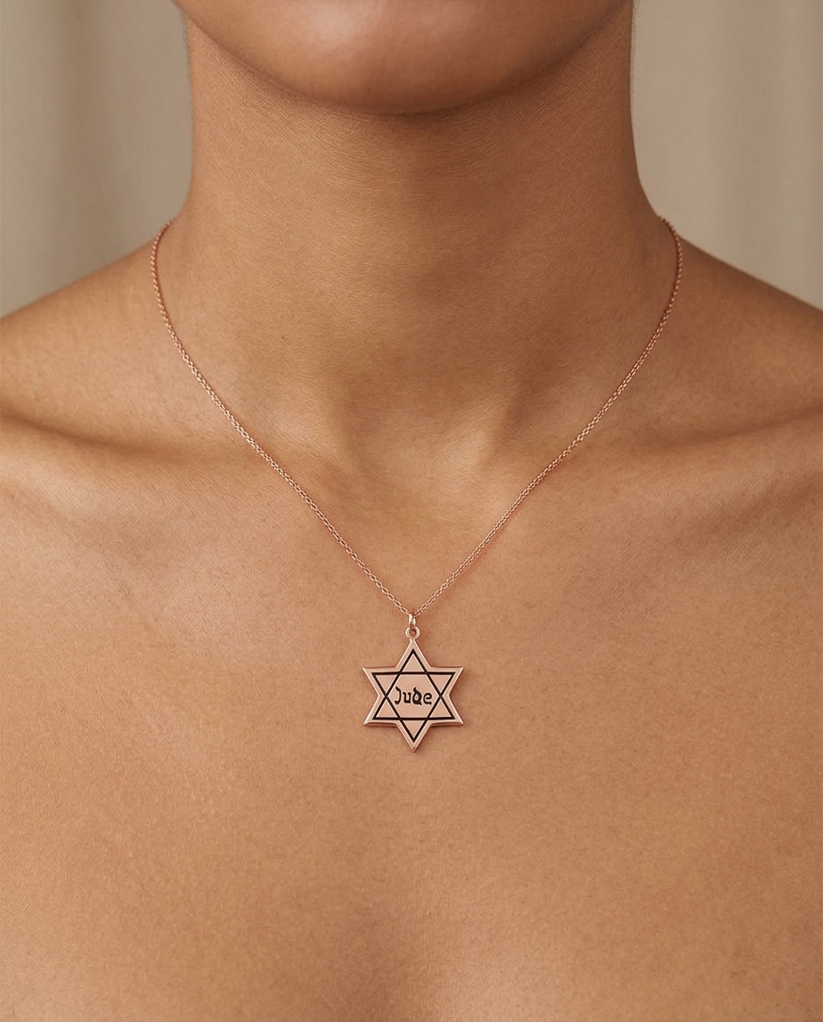 Star of David Pendant in Rose Gold on model