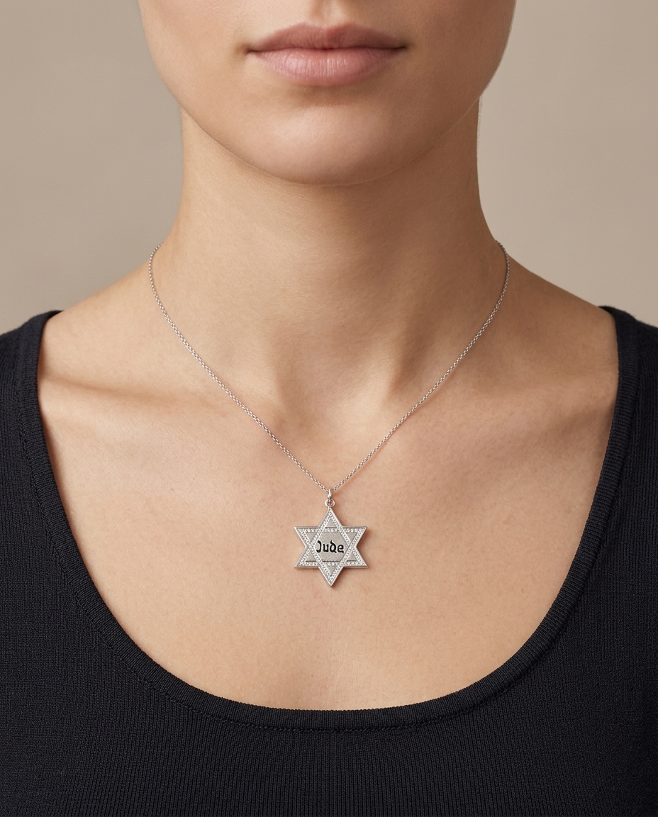 Star of David Jude Pendant with Diamonds in White Gold on model