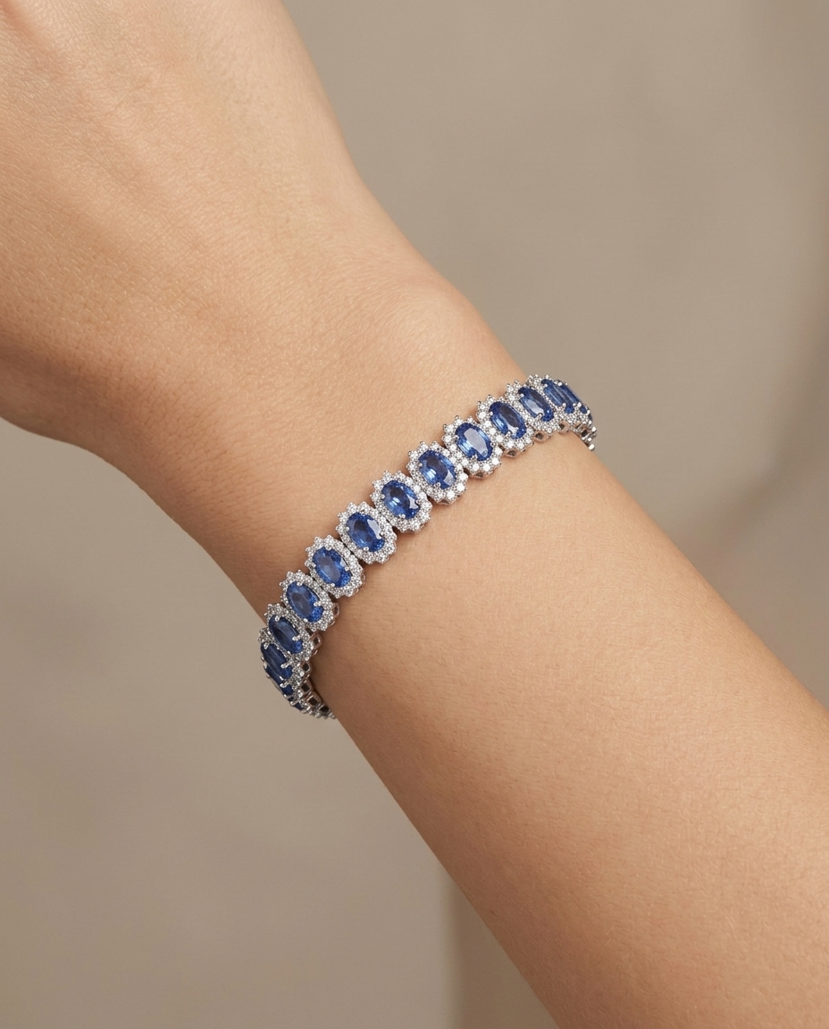 18KT White Gold Sapphire and Diamonds Bracelet on model
