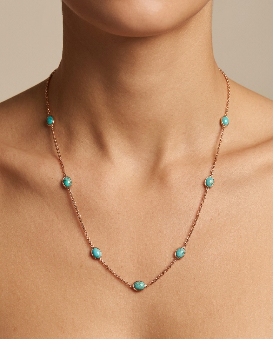 18KT Yellow Gold Bezeled Emerald Necklace 18INCH on model
