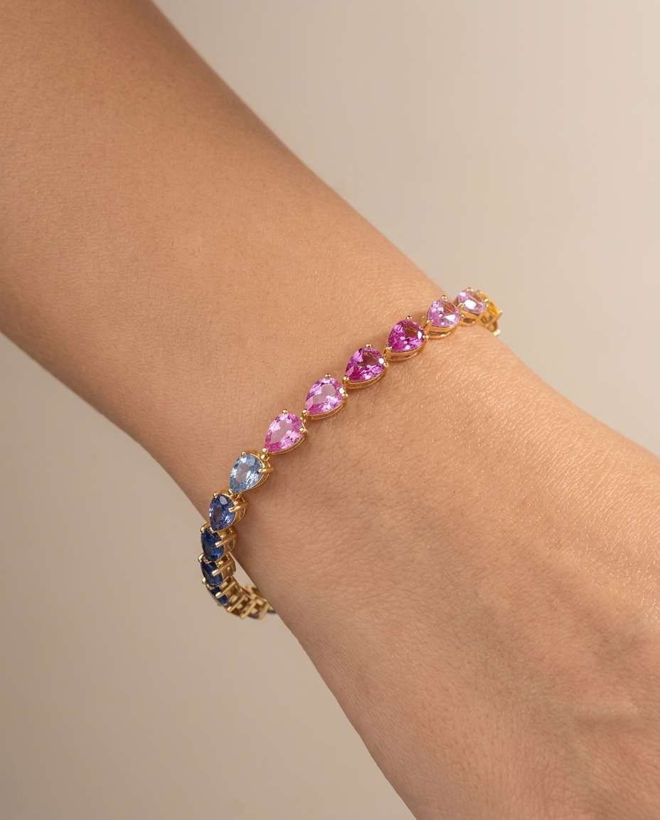 14KT Yellow Gold Multi Sapphire Bracelet on model