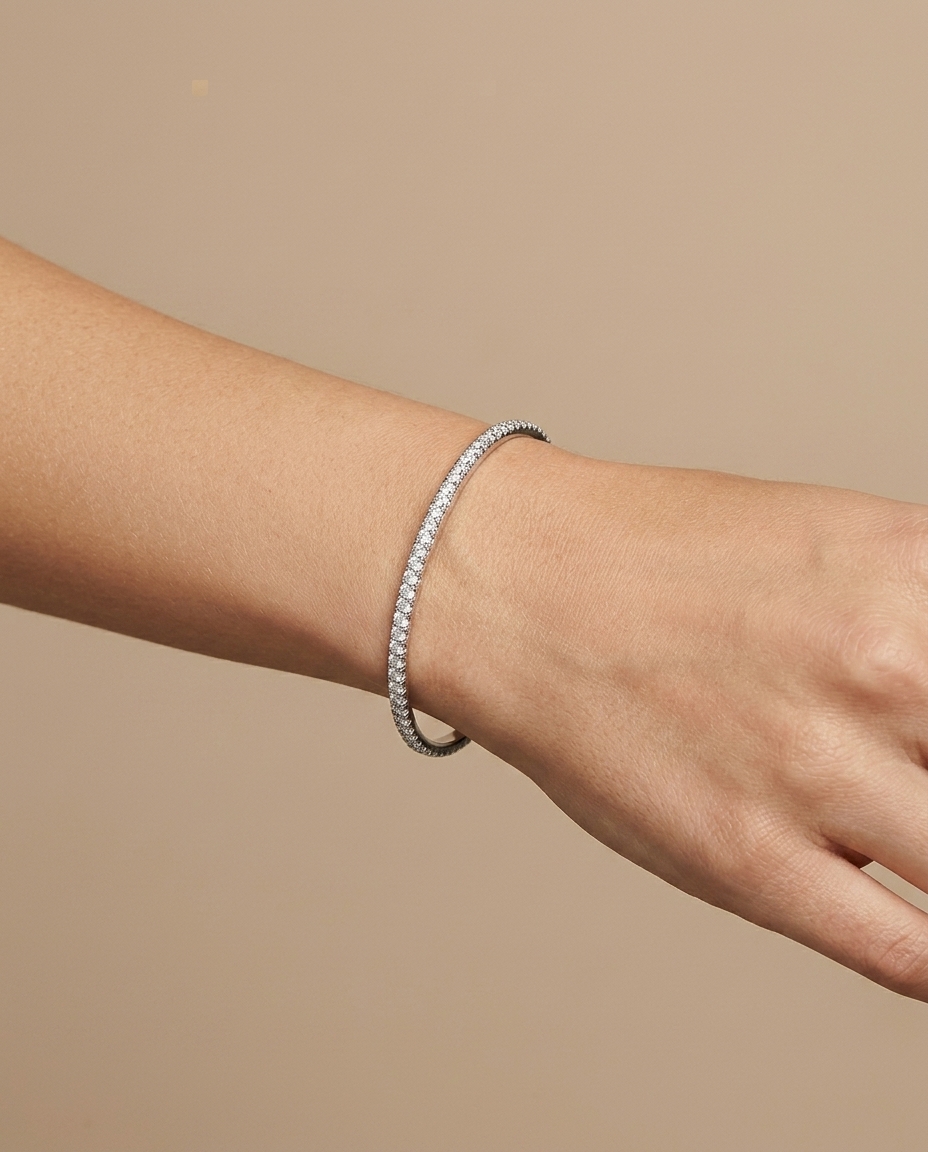 10KT White Gold Diamond Bangle on model