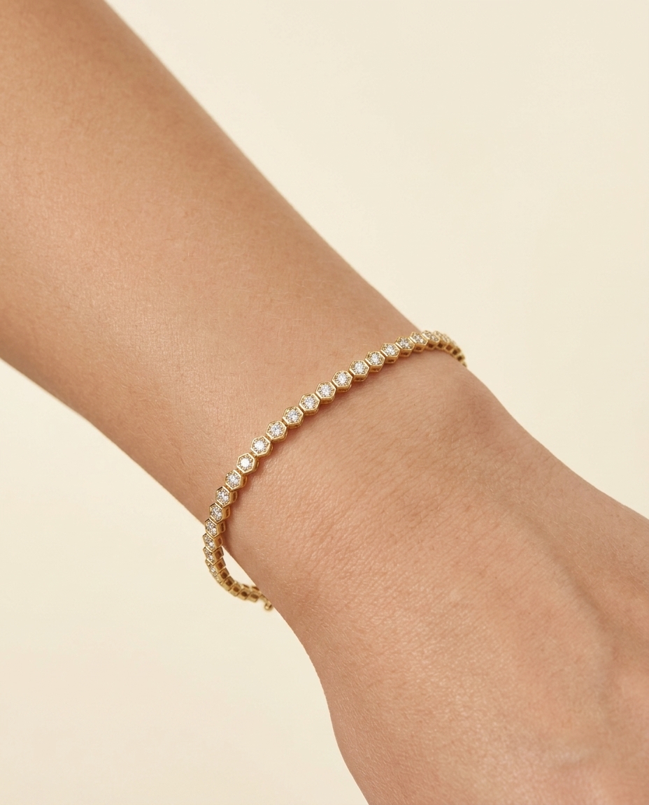 14KT Yellow Gold Diamond Bracelet on model