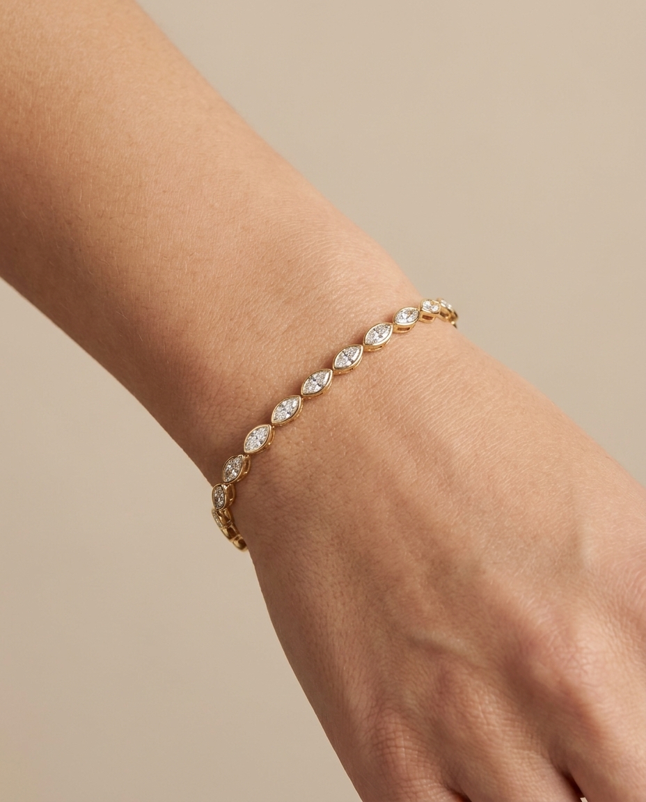 14KT Yellow Gold Marquise Shape Diamond Bracelet on model