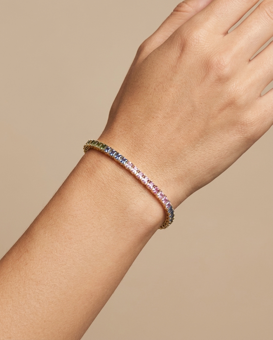 14KT Yellow Gold Multi Sapphire Bracelet on model