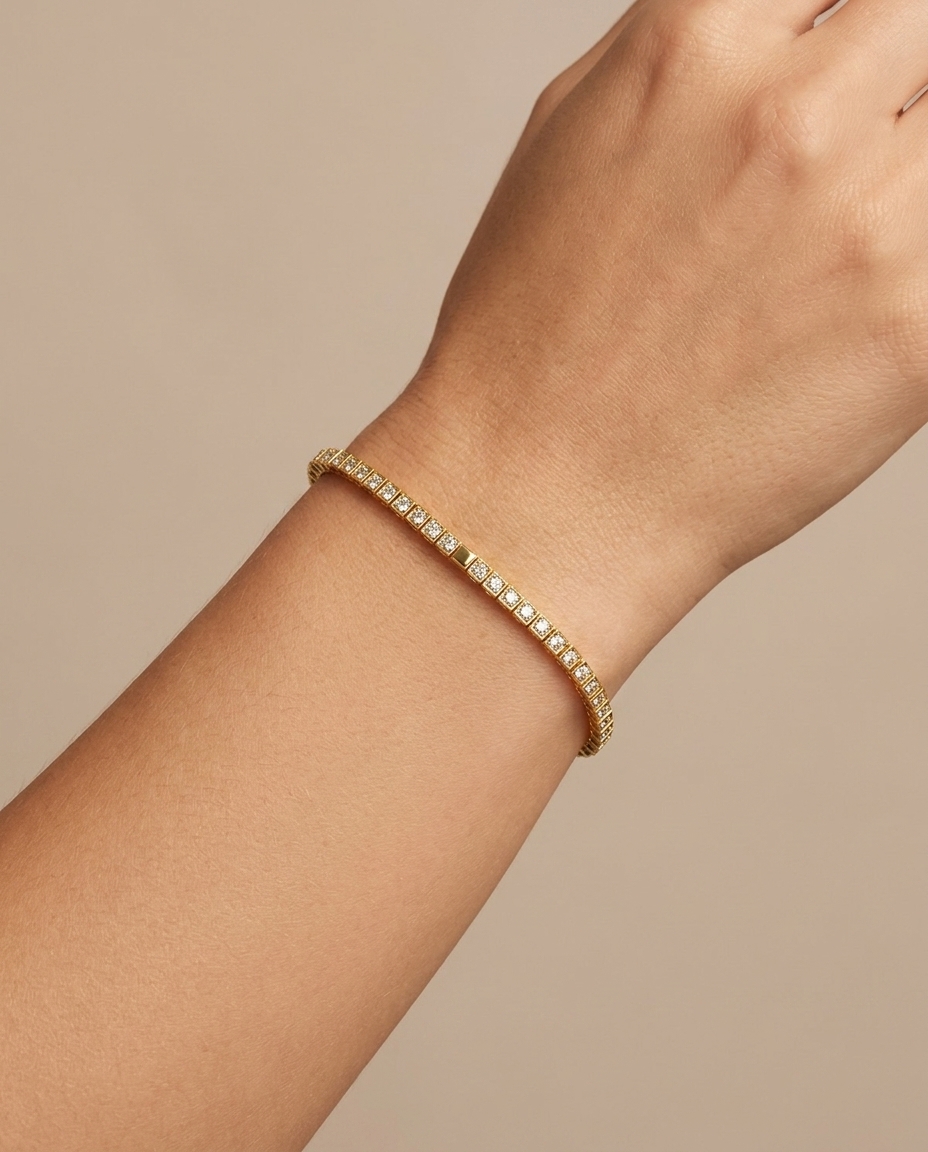 14KT Gold Champagne Diamond Tennis Bracelet on model