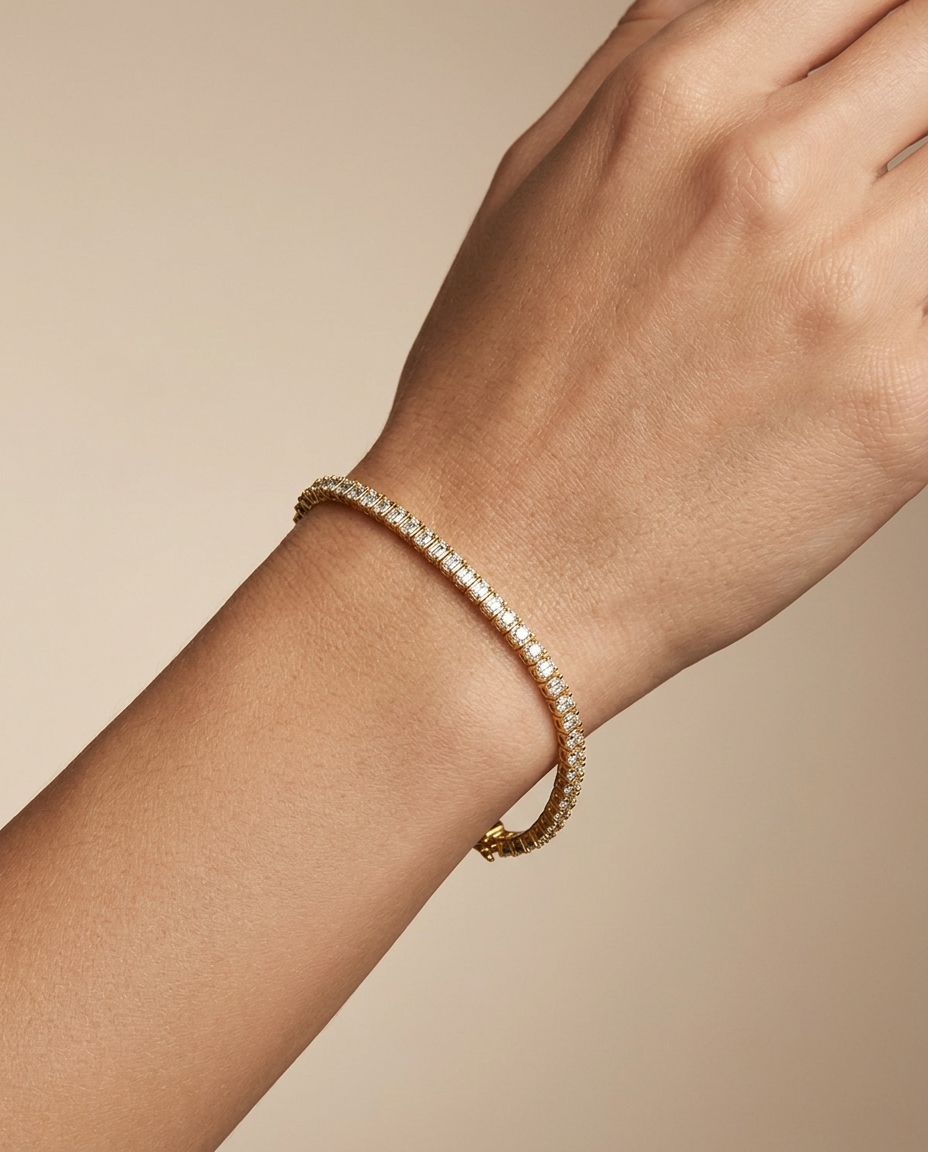 14KT Gold Champagne Diamond Tennis Bracelet on model