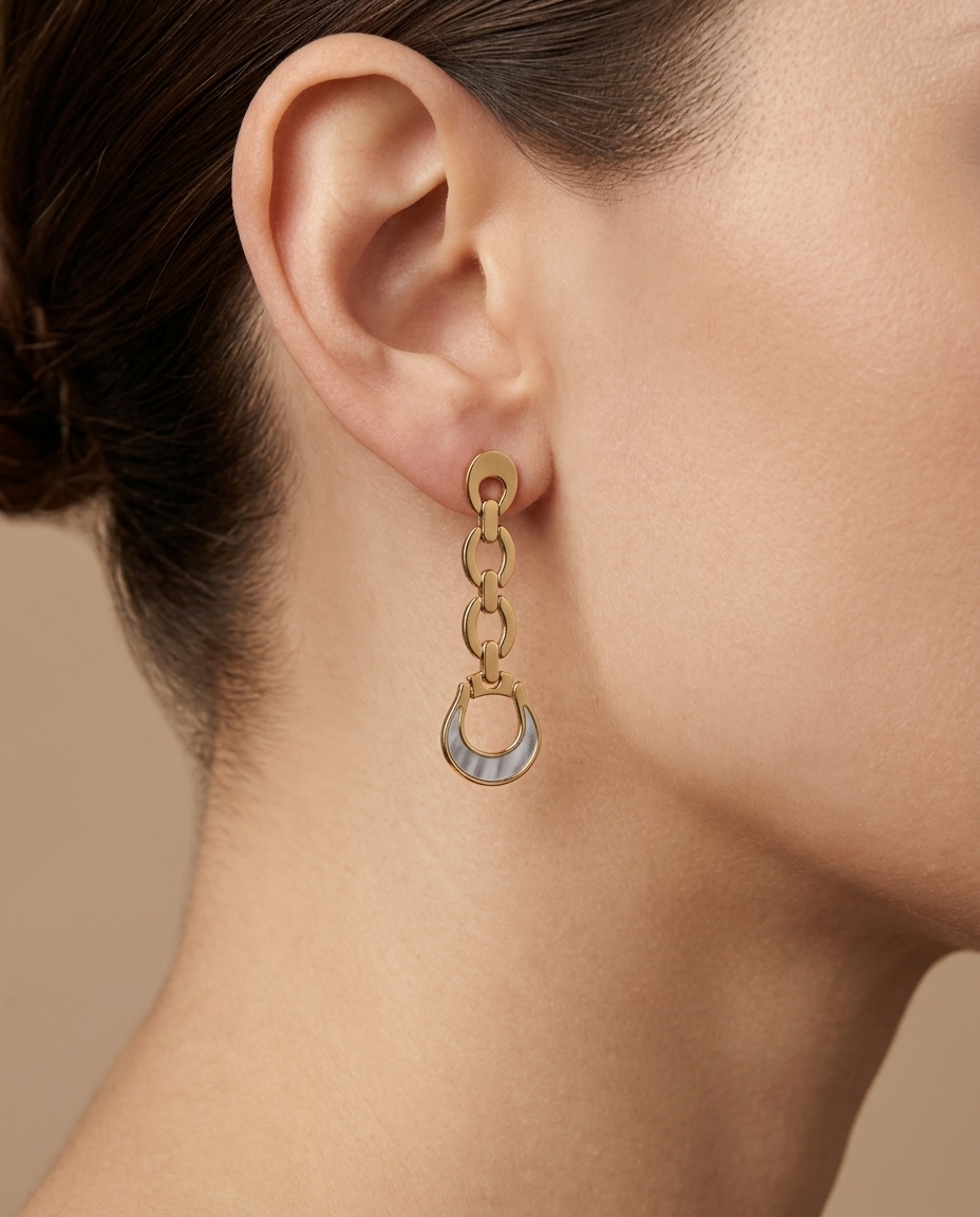 14KT Yellow Gold Mother of Pearl Earring on model