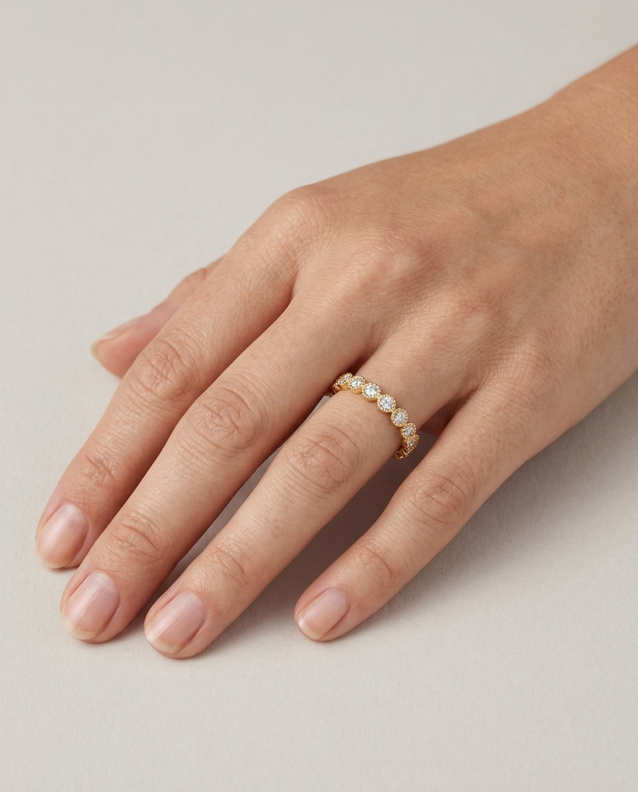 18KT Yellow Gold Rose Cut Diamond Ring on model