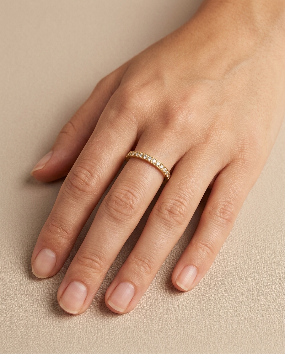 18KT Yellow Gold Diamond Ring on model
