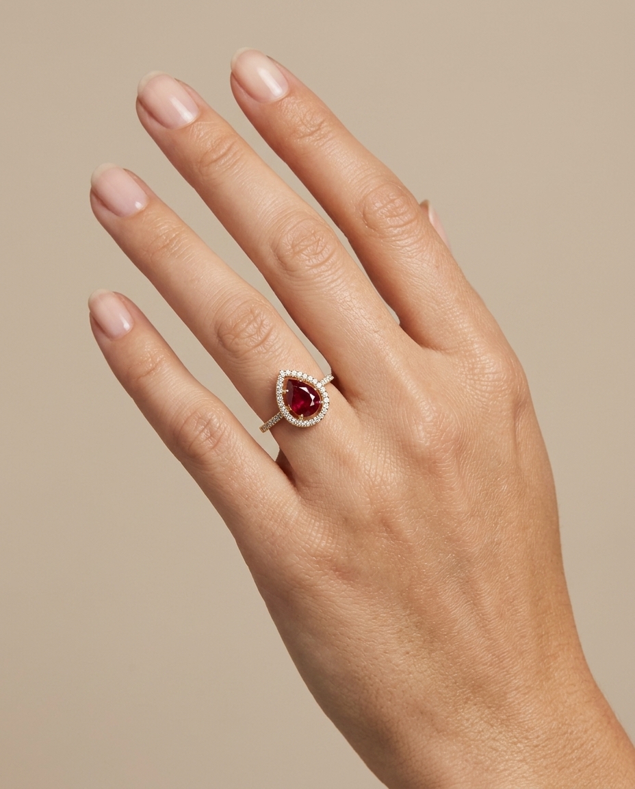14KT Yellow Gold Orange Sapphire and Diamonds Ring on model