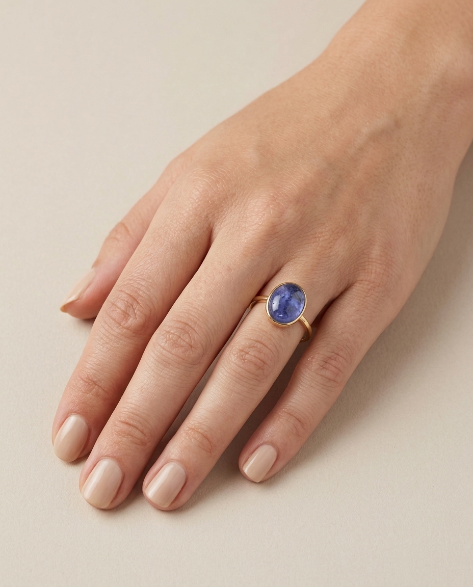 14KT Yellow Gold Tanzanite Ring on model