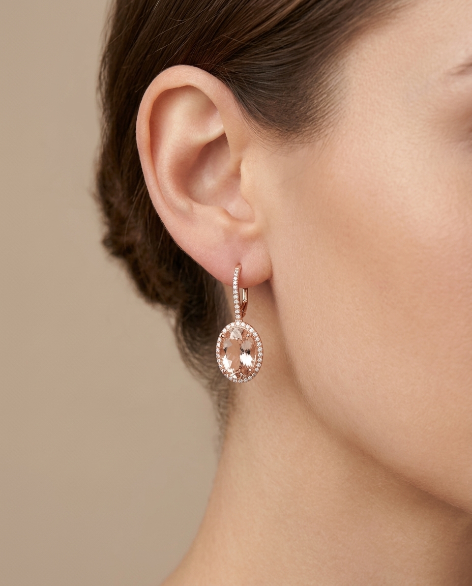 14KT Rose Gold Morganite and Diamonds Earring view 2