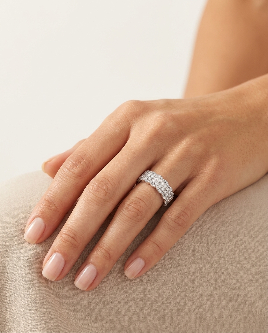 14KT White Gold Diamond Ring on model