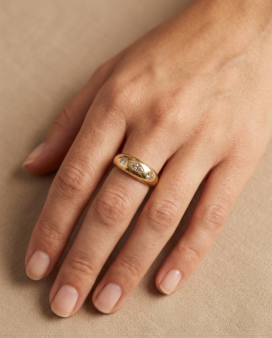 14KT Yellow Gold Fancy Diamond Ring on model