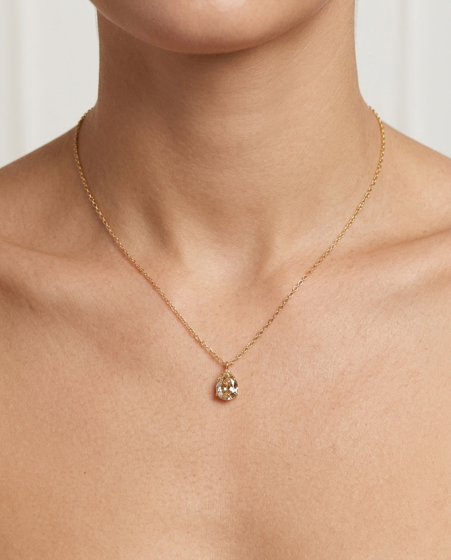 14KT Yellow Gold Diamond Rose Cut Necklace on model