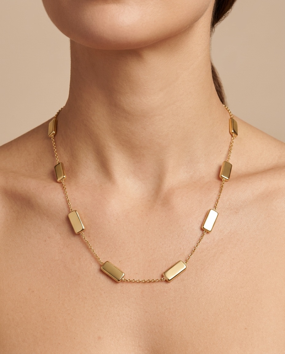 18KT Yellow Gold Tourmaline Station Necklace 9CT on model