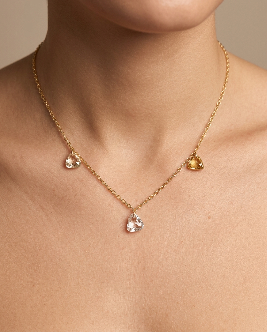 14KT Yellow Gold Diamond Rose Cut Necklace on model