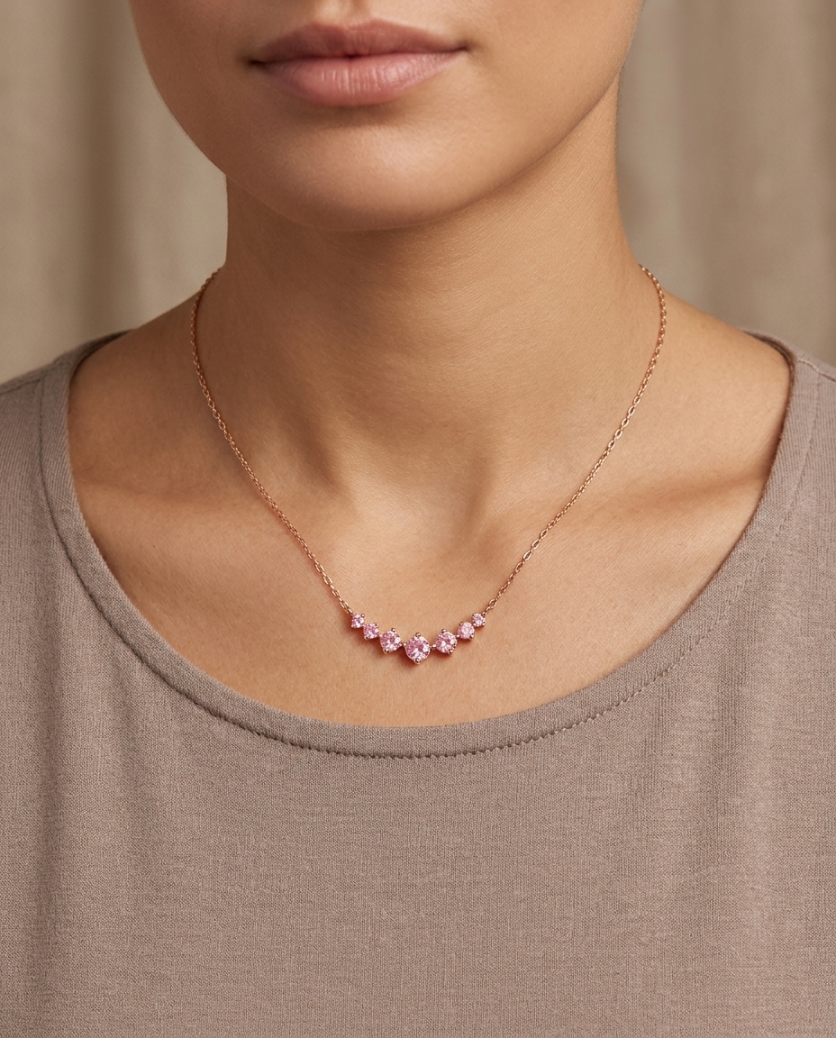 14KT Gold Pink Sapphire Necklace on model