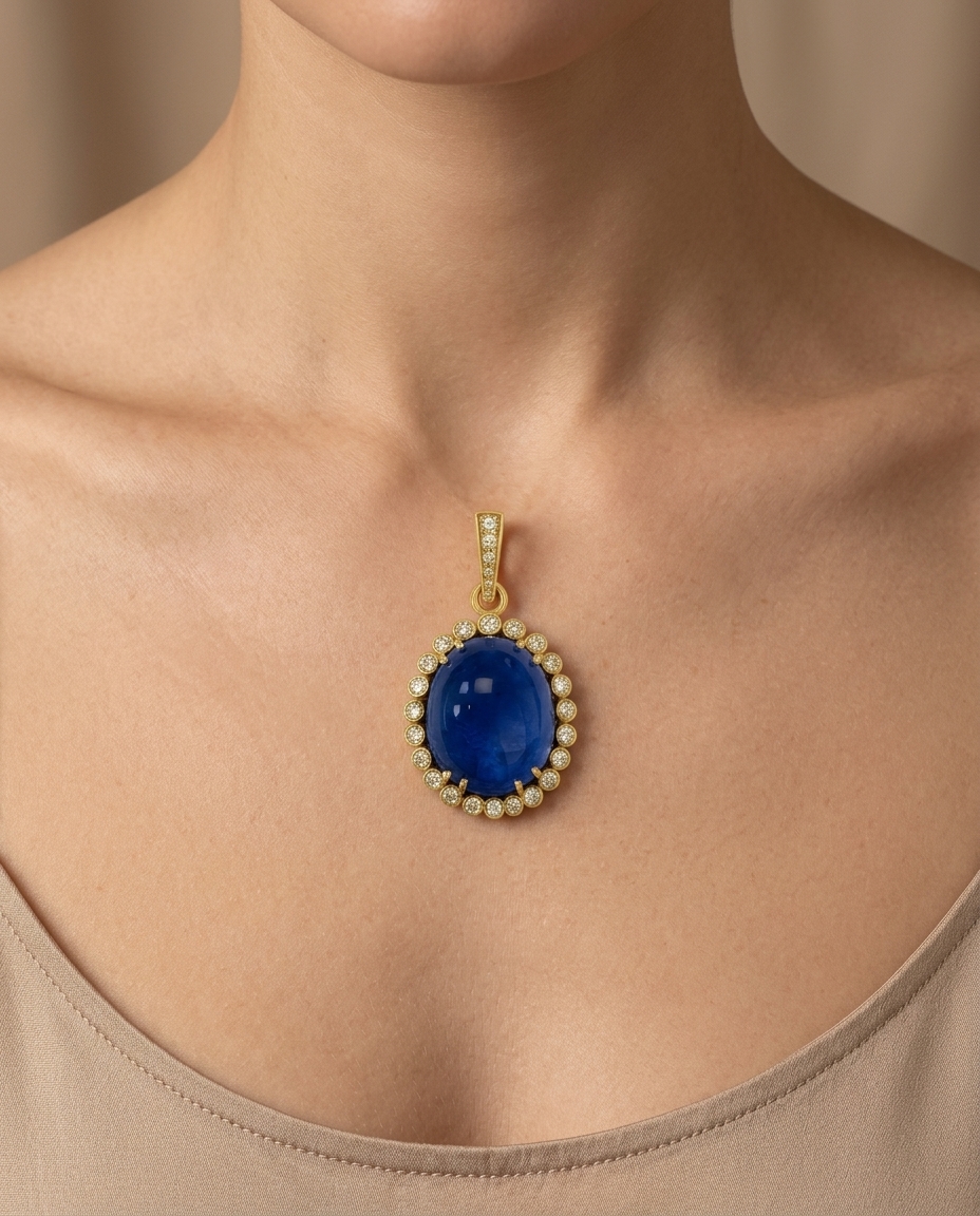 14KT Tanzanite Pendant with Diamonds on model