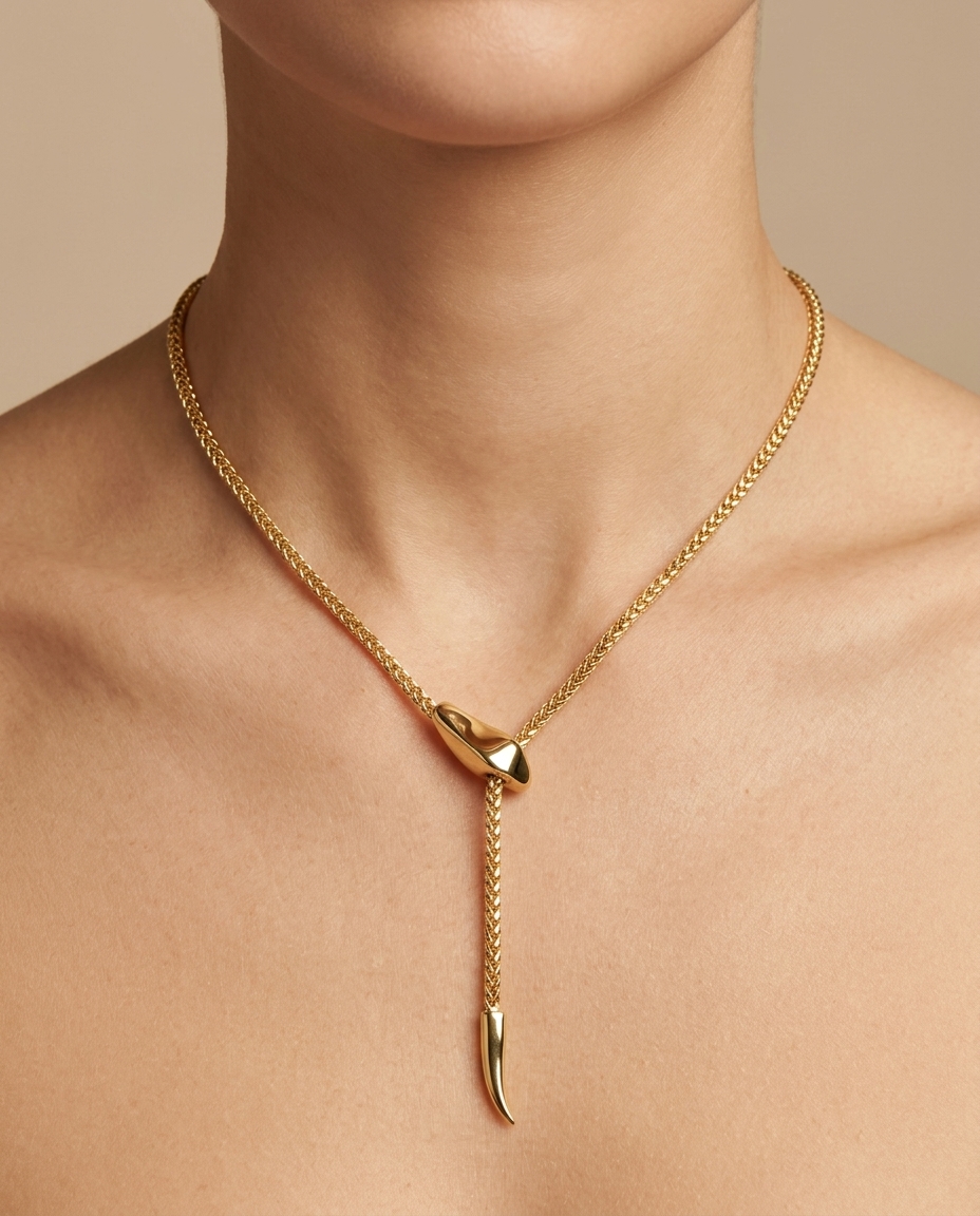 14KT Gold Snake Chain Necklace on model