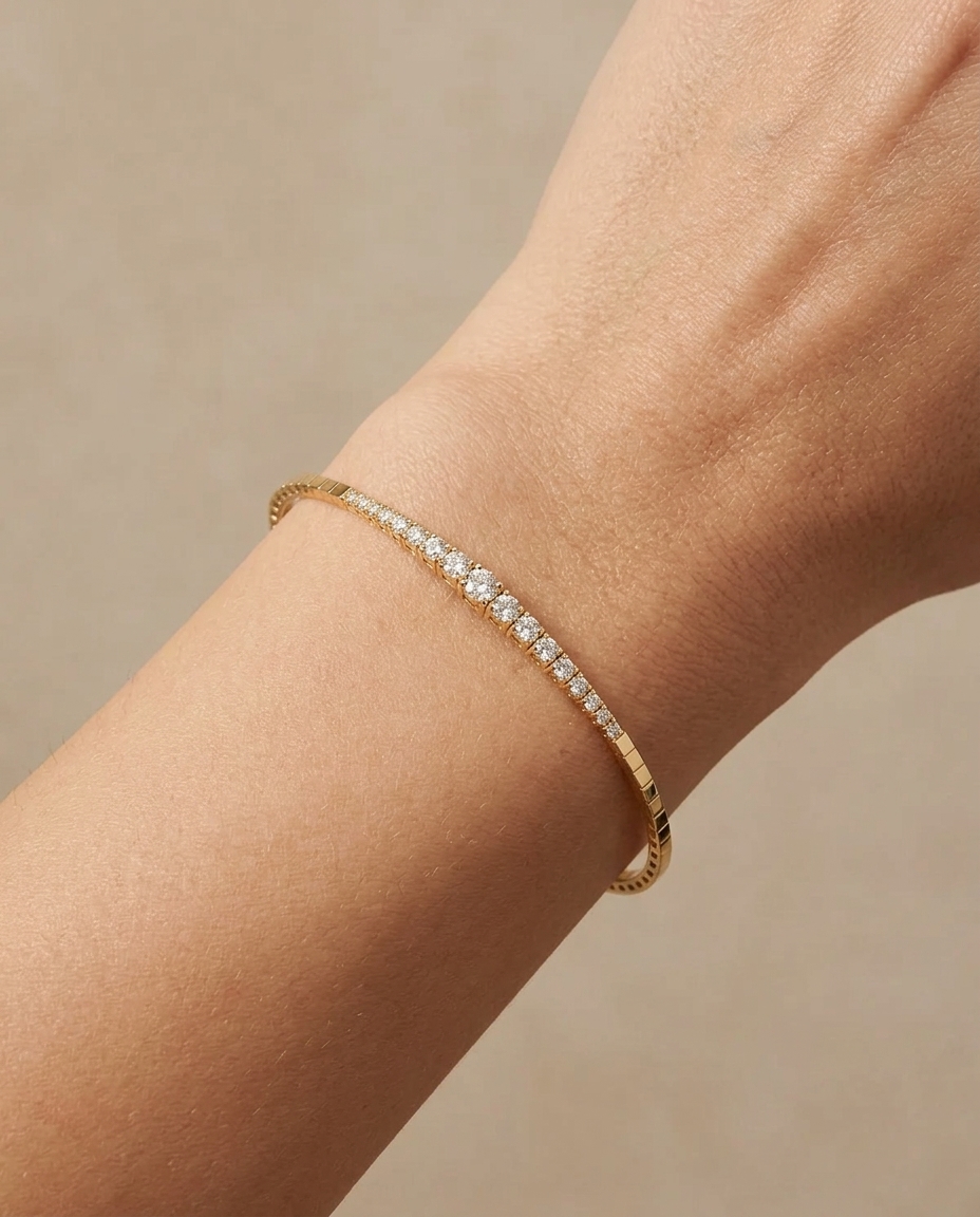 18KT Gold Diamond Bangle on model