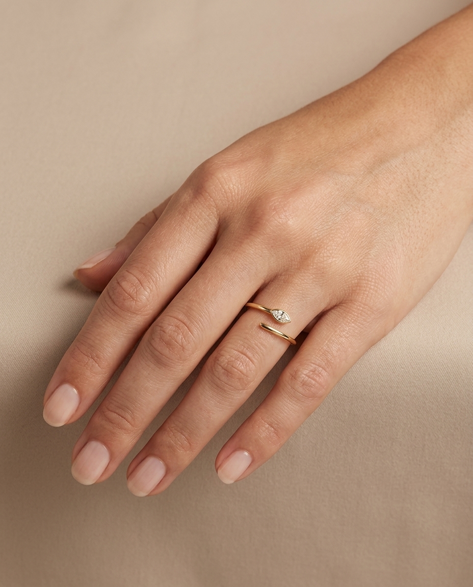14KT Gold Diamond Snake Ring on model