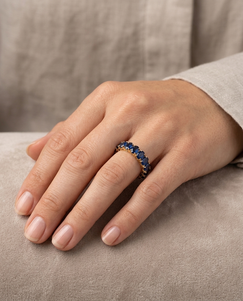 14KT Yellow Gold Sapphire Ring on model