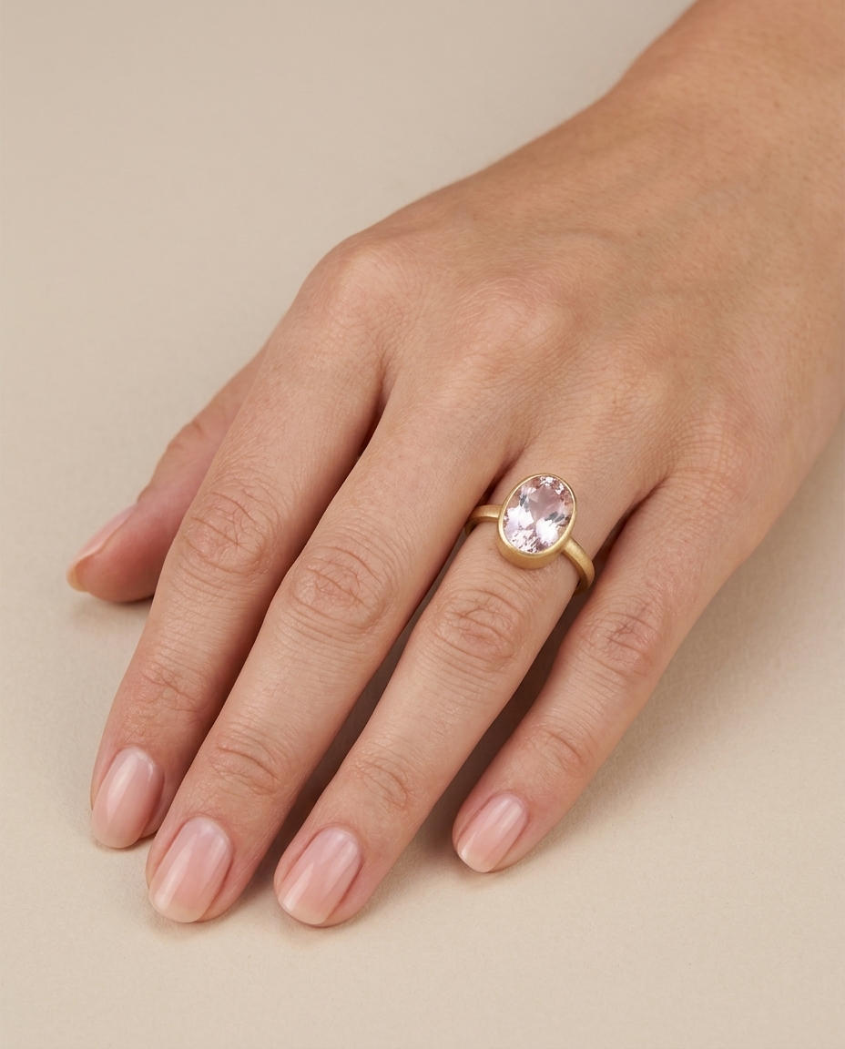 14KT Yellow Gold Kunzite Ring on model