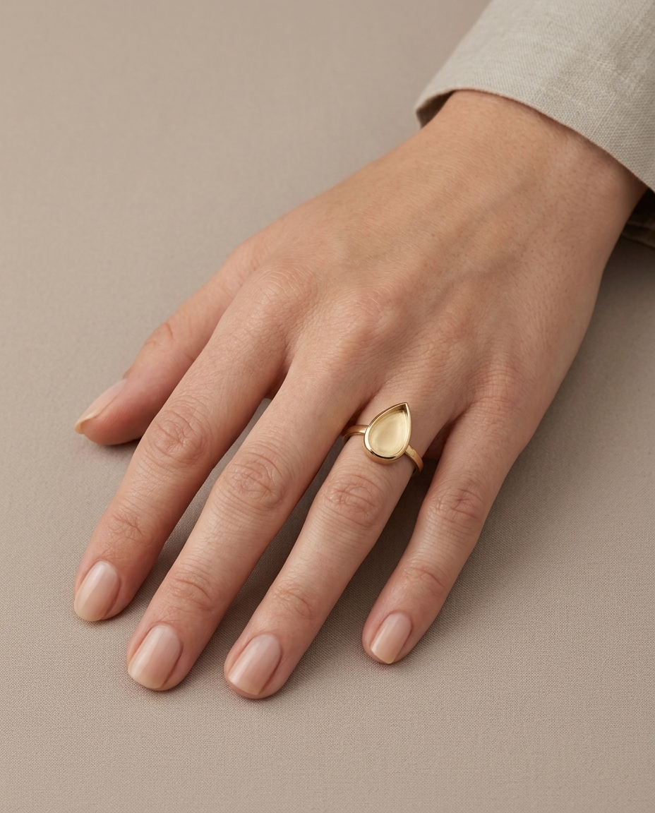 14KT Yellow Gold Rainbow Moonstone Ring on model