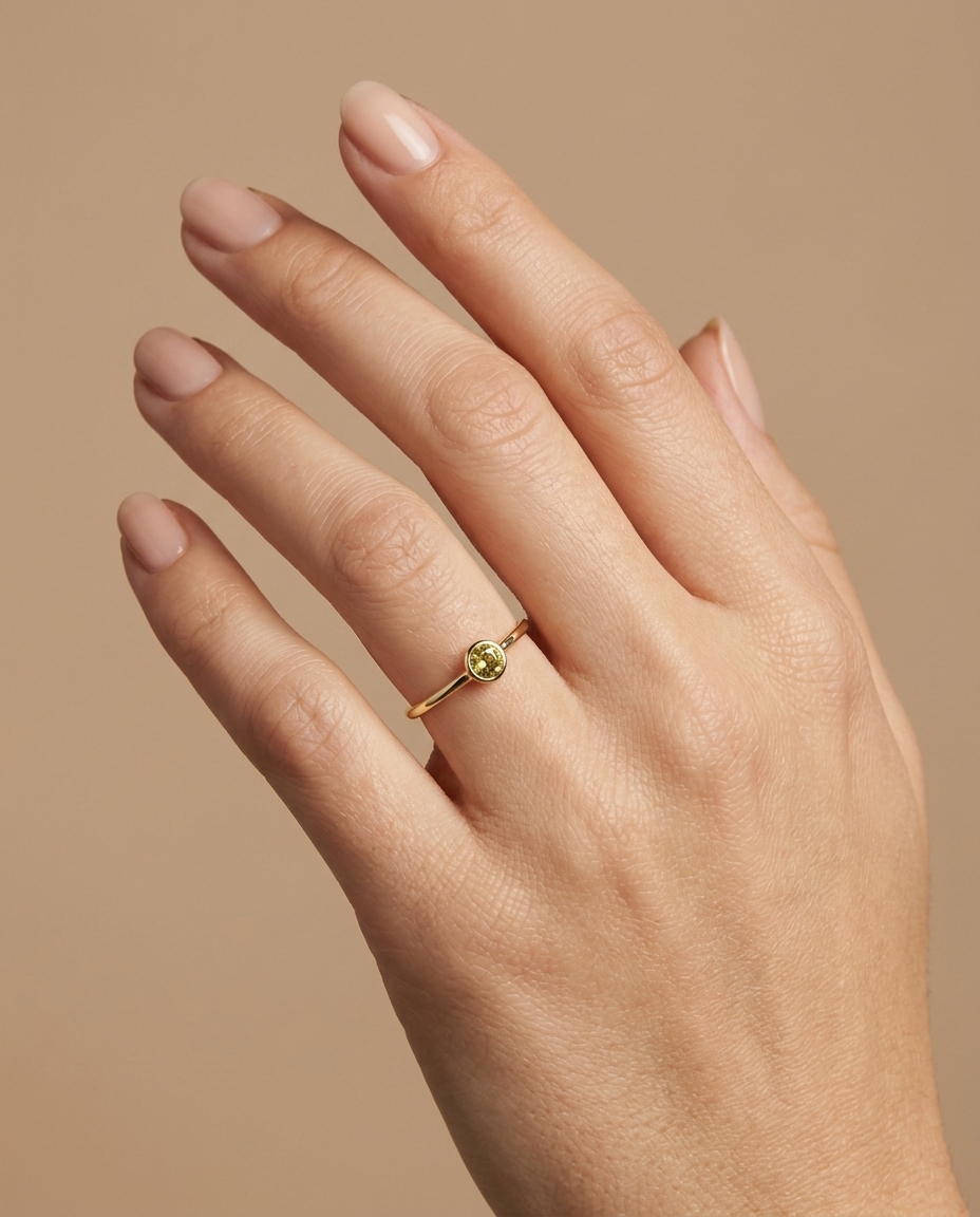 Gold Ring with Diamond on model