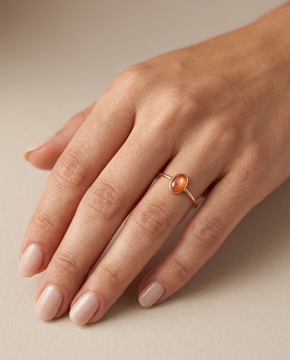 18KT Yellow Gold Orange Sapphire Ring on model