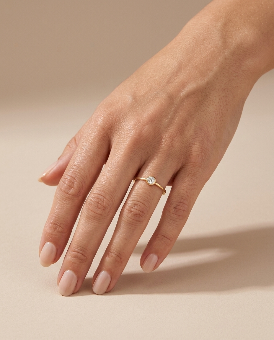 14KT Yellow Gold Diamond Bezel Ring on model