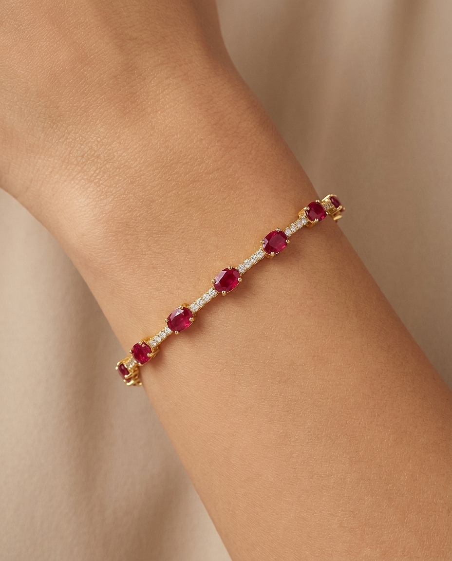 14KT Gold Ruby and Diamonds Bracelet on model