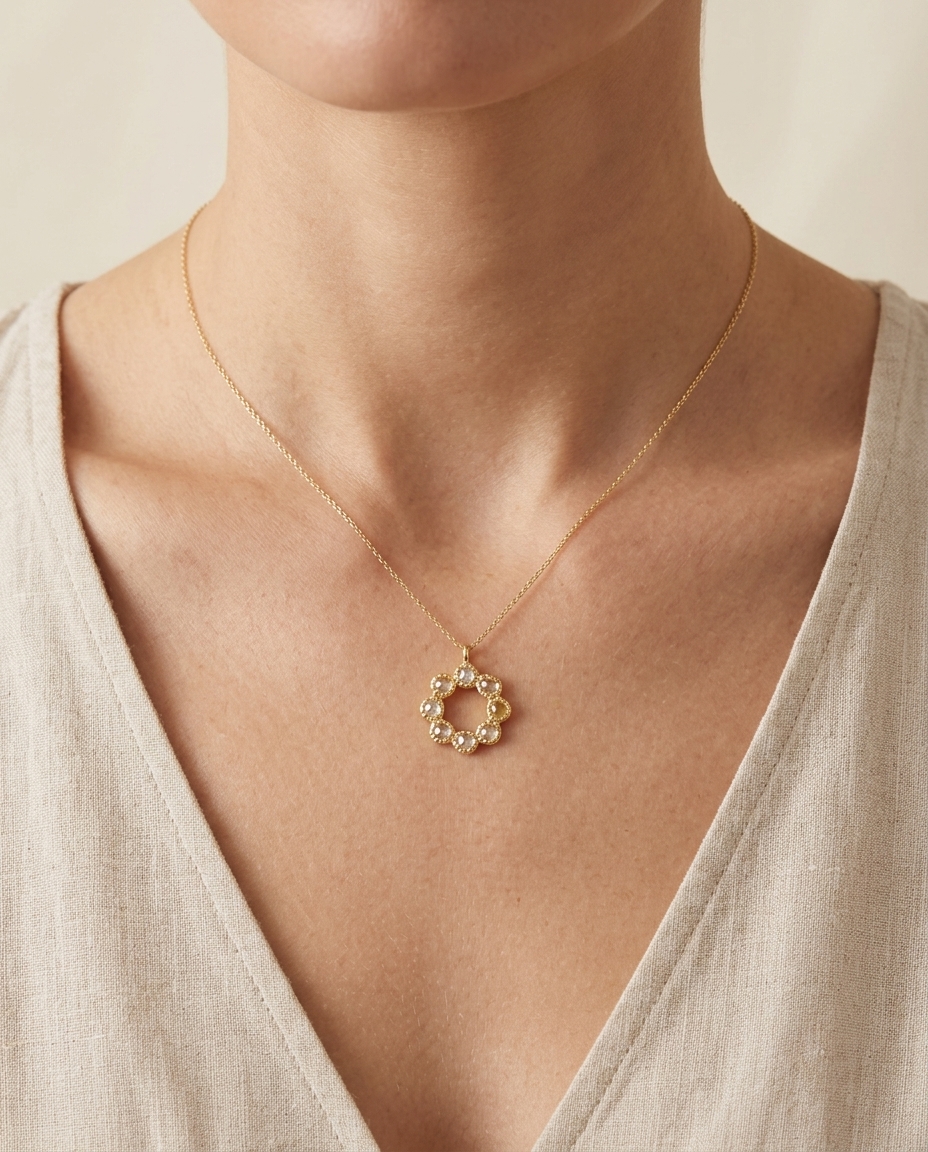 14KT Gold Diamond Pendant on model