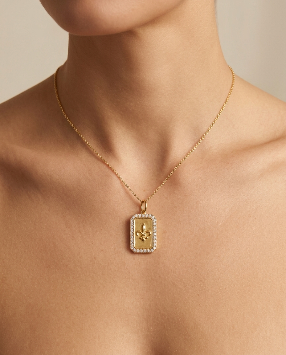 14KT Yellow Gold Pendant with Diamonds on model