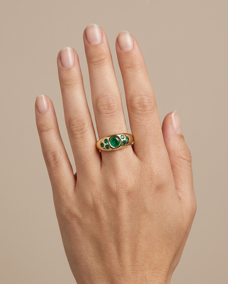 14KT Yellow Gold Emerald Ring on model