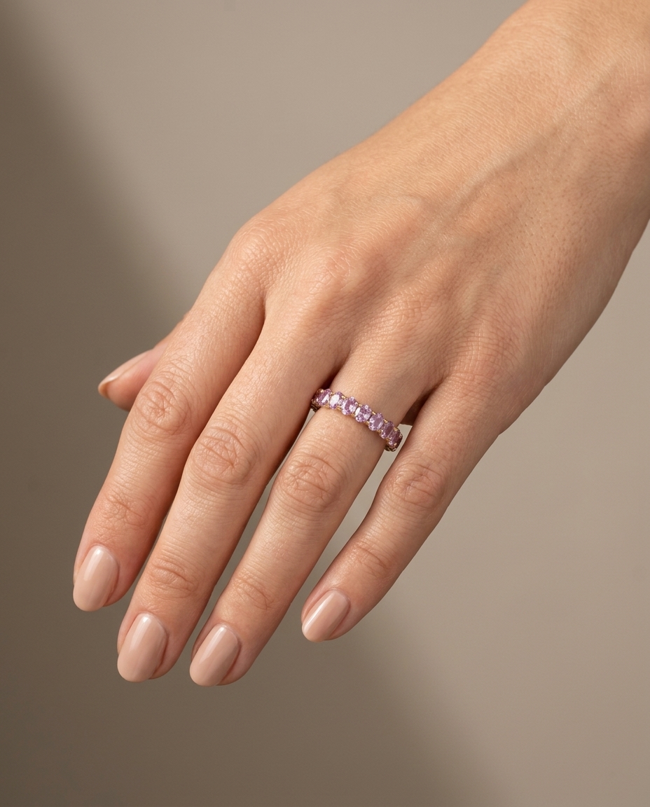 14KT Yellow Gold Pink Sapphire Ring on model