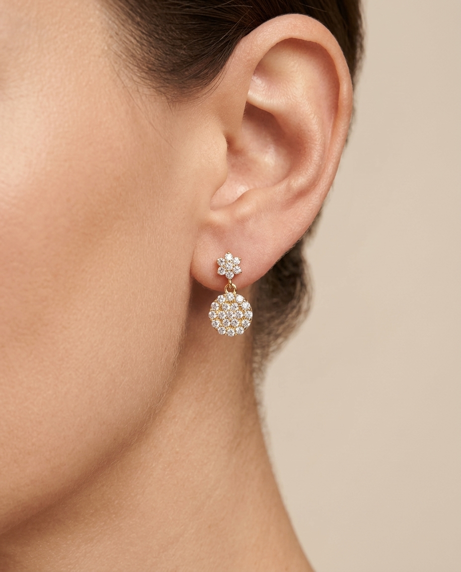 14KT Yellow Gold Diamond Dangling Earring on model