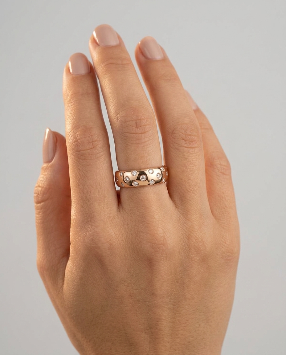 14KT Yellow Gold with Diamonds Ring on model