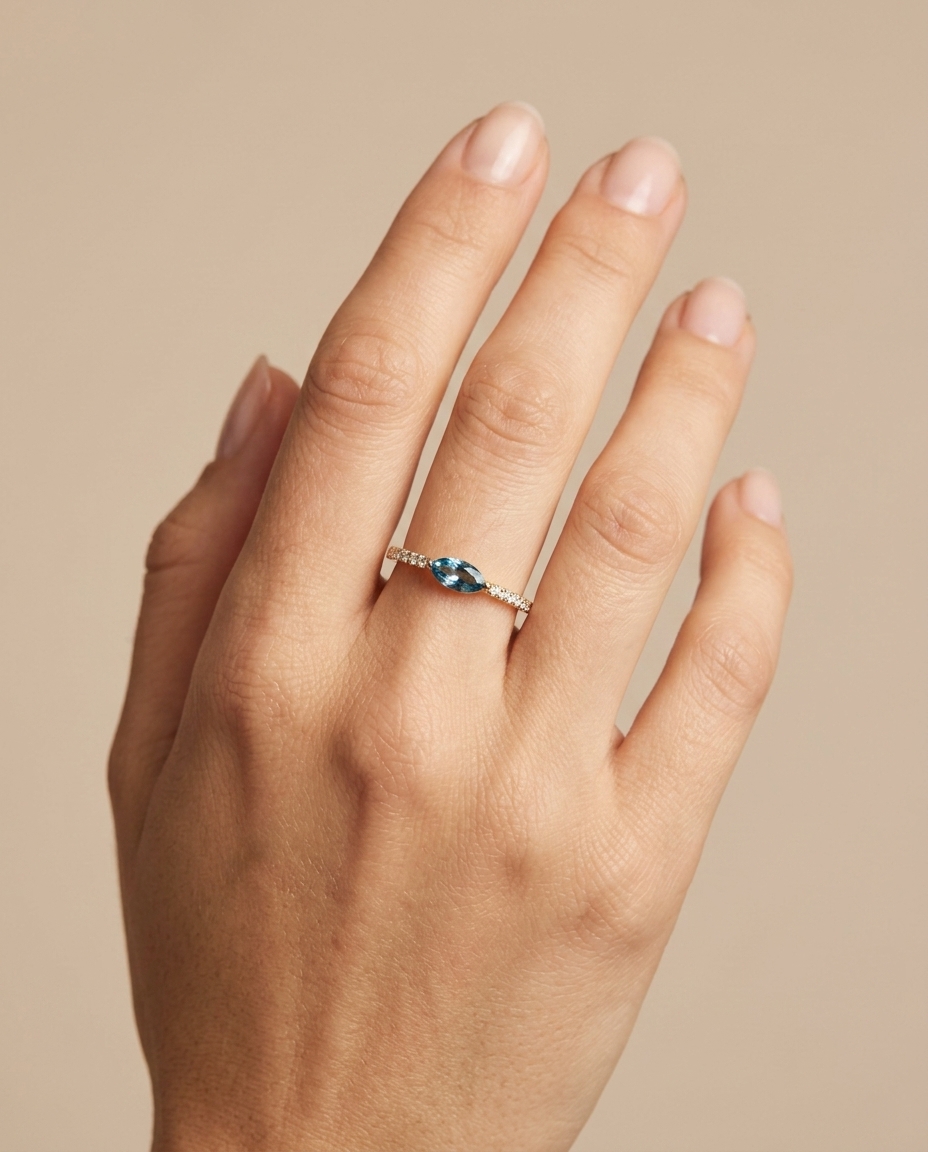 14KT Yellow Gold Topaz and Diamonds Ring on model