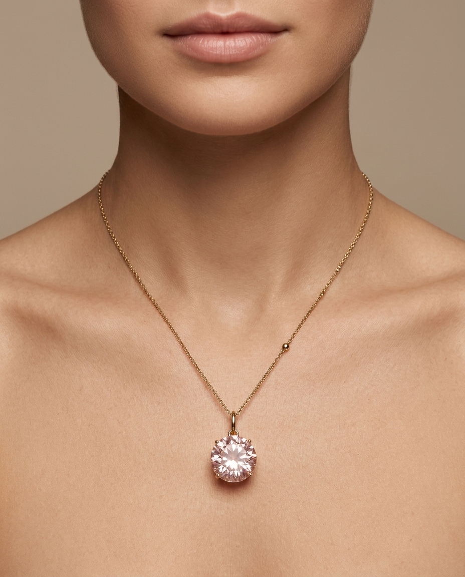 14KT Yellow Gold Kunzite Circle Pendant on model
