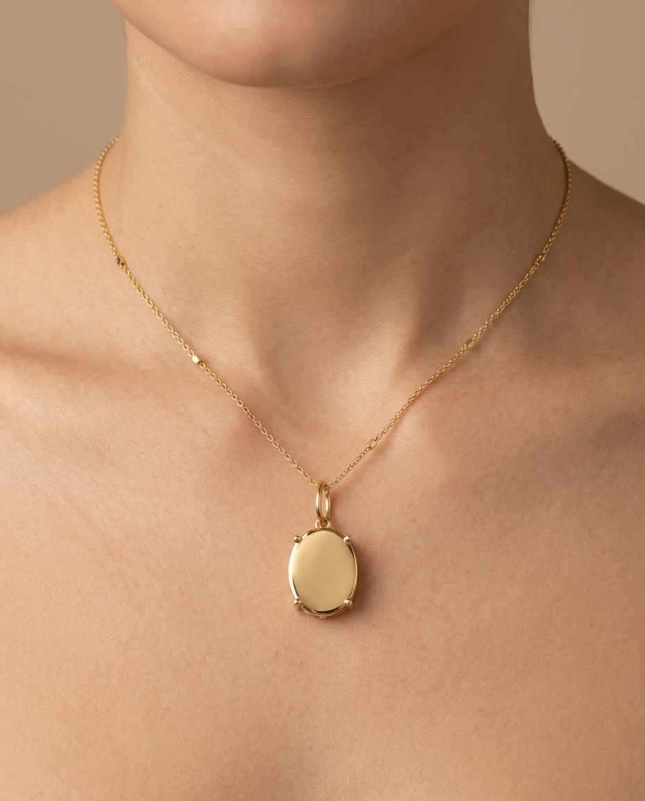 14KT Yellow Gold Oval Citrine Pendant on model