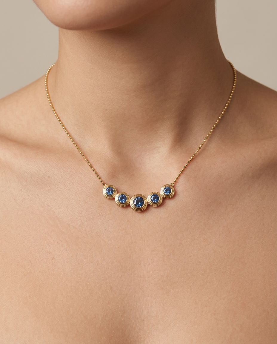 14KT Yellow Gold Sapphire Bar Necklace on model