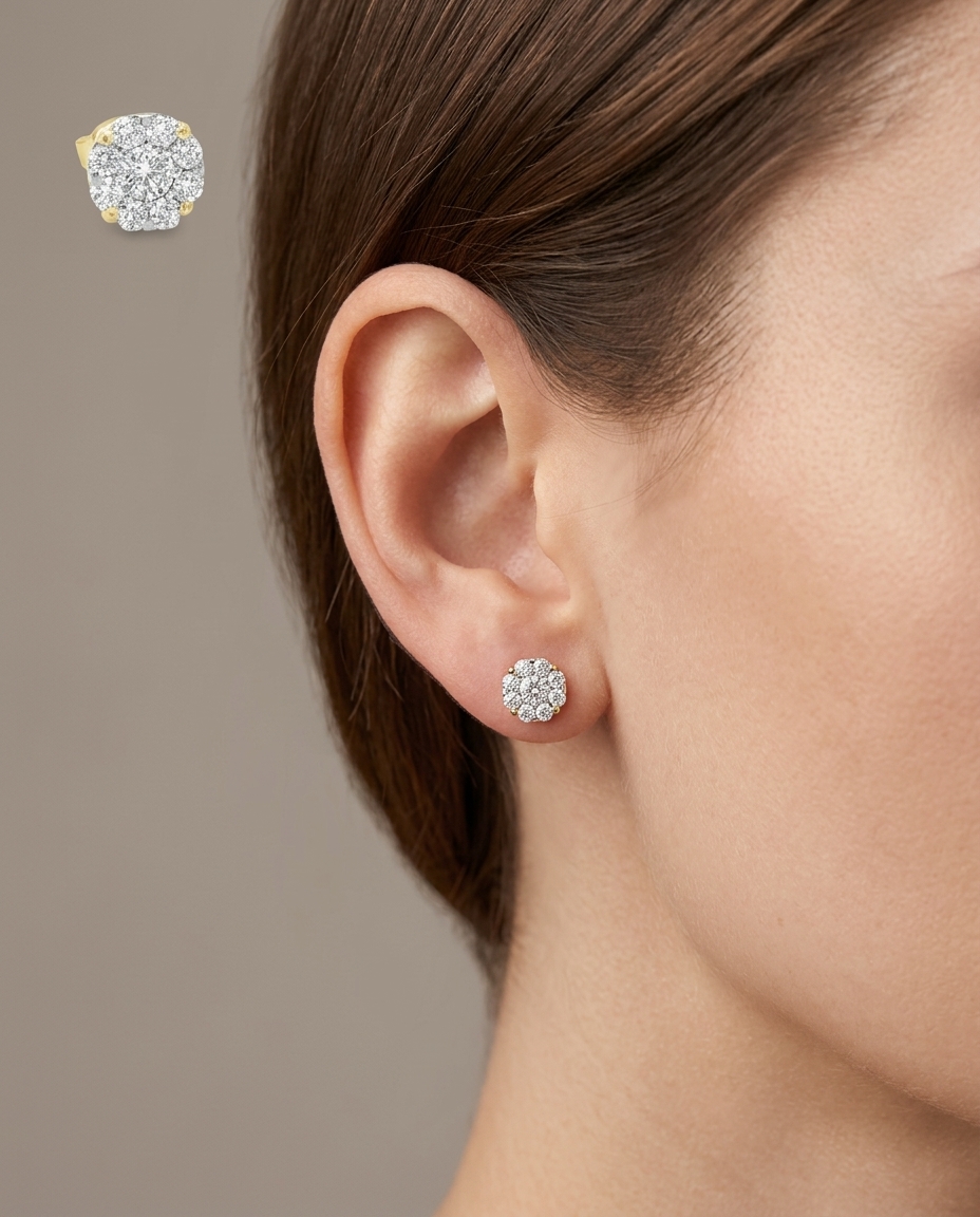 14KT Yellow Gold Diamond Earring on model