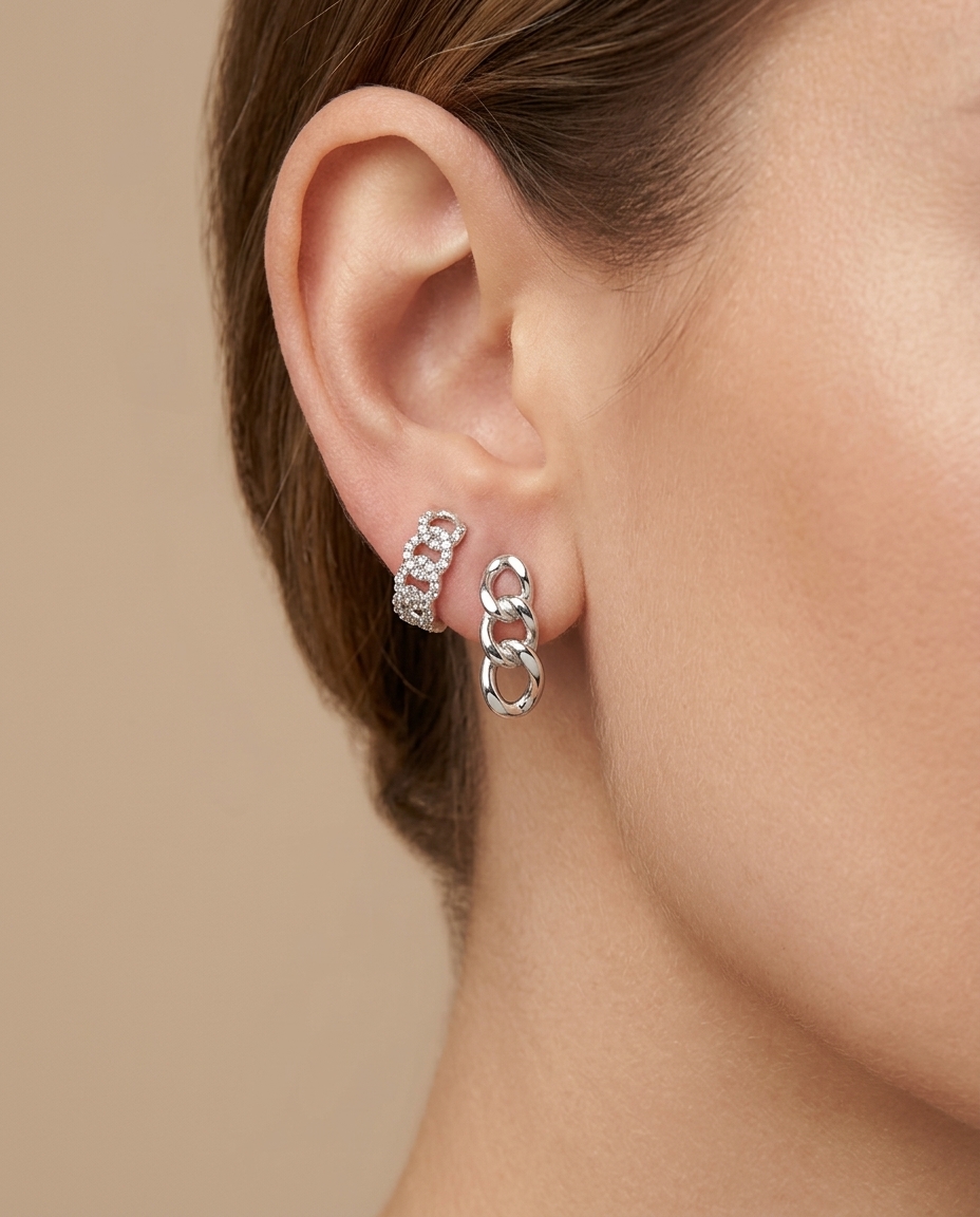 18K White Gold Diamond Earring on model