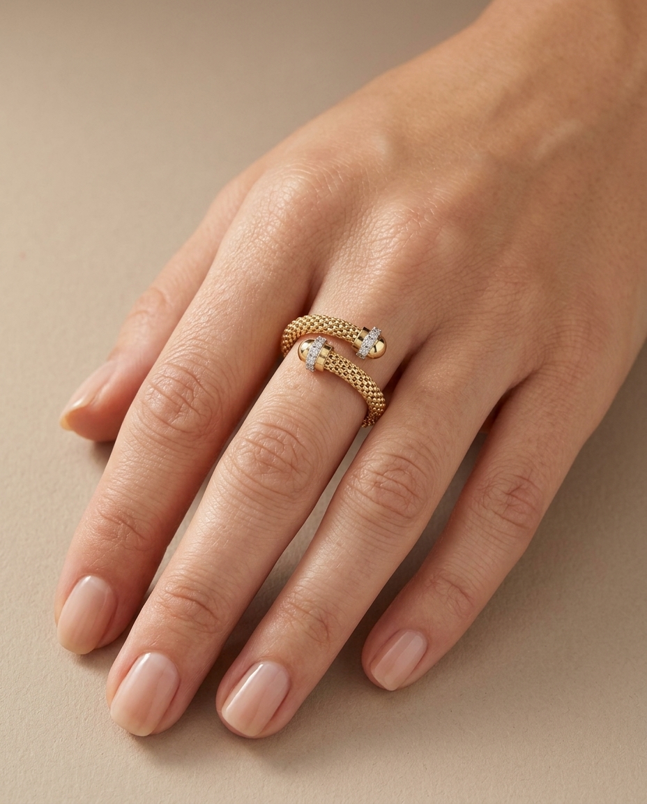 18KT Yellow Gold Diamond Ring on model