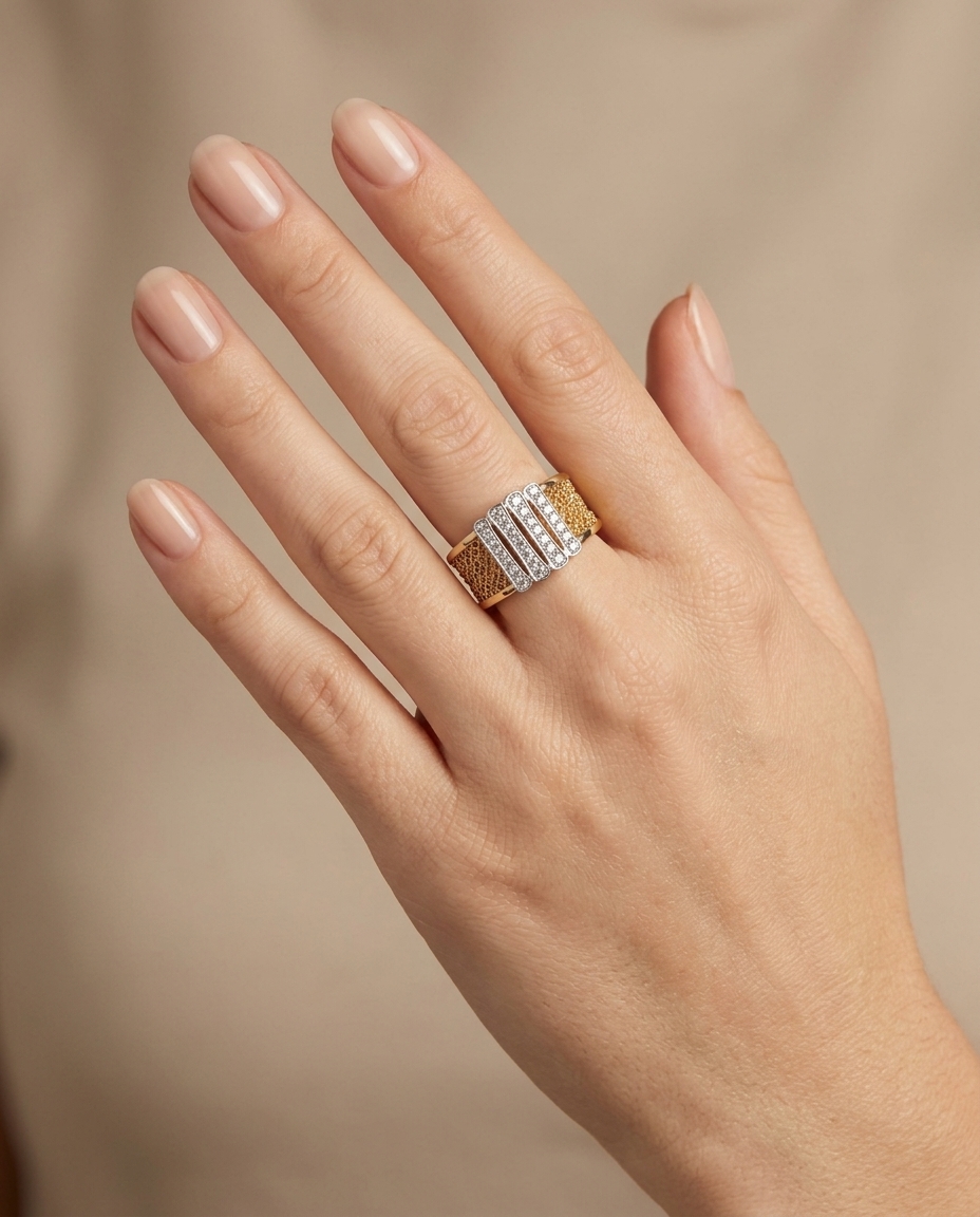 18KT Yellow Gold Diamond Ring on model