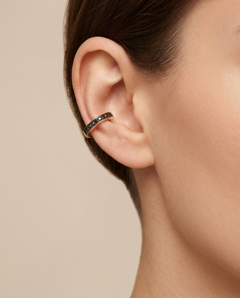 18K Yellow Gold Black Diamond Earring on model