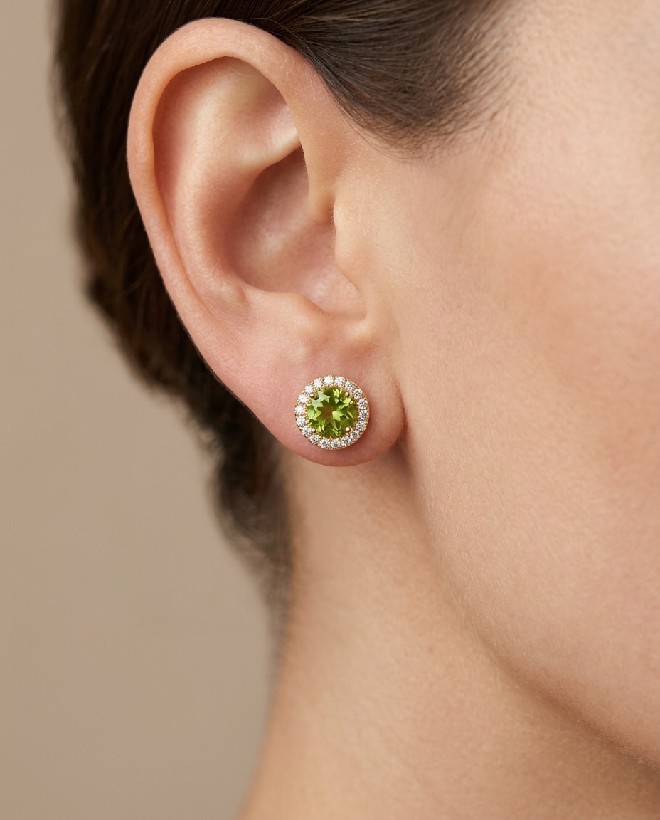 14KT Yellow Gold Tourmaline and Diamond Earring view 2
